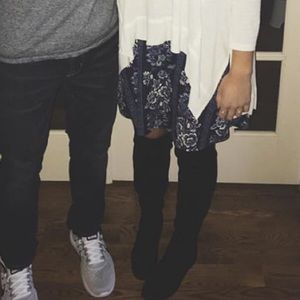 Black suede Steve Madden thigh-high boots